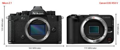 Größenvergleich: Nikon Z f vs. Canon EOS R50 V Größenvergleich: Nikon Z f vs. Canon EOS R50 V