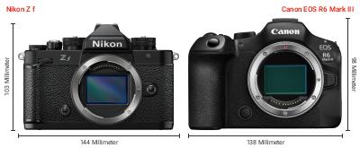 Größenvergleich: Nikon Z f vs. Canon EOS R6 Mark III Größenvergleich: Nikon Z f vs. Canon EOS R6 Mark III