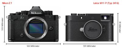 Größenvergleich: Nikon Z f vs. Leica M11 P (Typ 2416) Größenvergleich: Nikon Z f vs. Leica M11 P (Typ 2416)