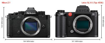 Größenvergleich: Nikon Z f vs. Leica SL3-S (Typ 4506) Größenvergleich: Nikon Z f vs. Leica SL3-S (Typ 4506)