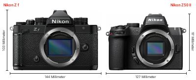 Größenvergleich: Nikon Z f vs. Nikon Z50 II Größenvergleich: Nikon Z f vs. Nikon Z50 II