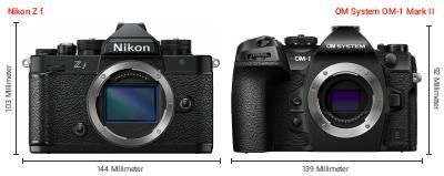Größenvergleich: Nikon Z f vs. OM System OM-1 Mark II Größenvergleich: Nikon Z f vs. OM System OM-1 Mark II