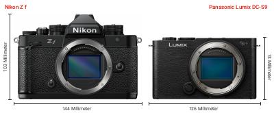 Größenvergleich: Nikon Z f vs. Panasonic Lumix DC-S9 Größenvergleich: Nikon Z f vs. Panasonic Lumix DC-S9