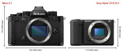 Größenvergleich: Nikon Z f vs. Sony Alpha ZV-E10 II Größenvergleich: Nikon Z f vs. Sony Alpha ZV-E10 II