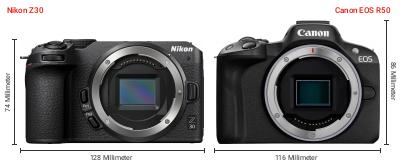 Größenvergleich: Nikon Z30 vs. Canon EOS R50 Größenvergleich: Nikon Z30 vs. Canon EOS R50