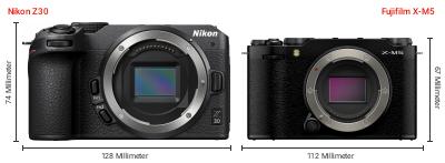 Größenvergleich: Nikon Z30 vs. Fujifilm X-M5 Größenvergleich: Nikon Z30 vs. Fujifilm X-M5