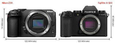 Größenvergleich: Nikon Z30 vs. Fujifilm X-S20 Größenvergleich: Nikon Z30 vs. Fujifilm X-S20