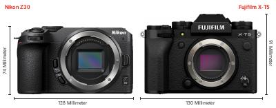 Größenvergleich: Nikon Z30 vs. Fujifilm X-T5 Größenvergleich: Nikon Z30 vs. Fujifilm X-T5
