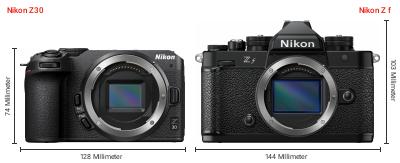 Größenvergleich: Nikon Z30 vs. Nikon Z f Größenvergleich: Nikon Z30 vs. Nikon Z f
