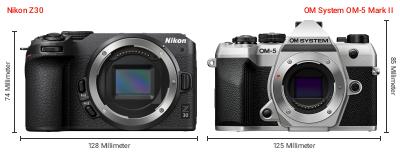 Größenvergleich: Nikon Z30 vs. OM System OM-5 Mark II