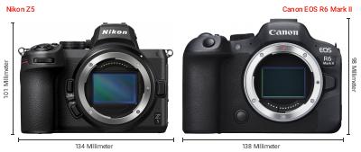 Größenvergleich: Nikon Z5 vs. Canon EOS R6 Mark II Größenvergleich: Nikon Z5 vs. Canon EOS R6 Mark II