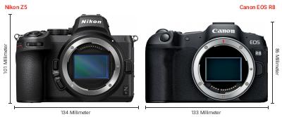 Größenvergleich: Nikon Z5 vs. Canon EOS R8 Größenvergleich: Nikon Z5 vs. Canon EOS R8