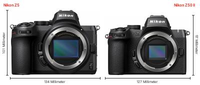 Größenvergleich: Nikon Z5 vs. Nikon Z50 II Größenvergleich: Nikon Z5 vs. Nikon Z50 II