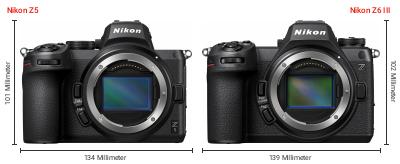 Größenvergleich: Nikon Z5 vs. Nikon Z6 III Größenvergleich: Nikon Z5 vs. Nikon Z6 III