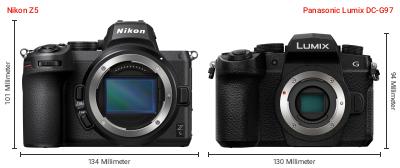 Größenvergleich: Nikon Z5 vs. Panasonic Lumix DC-G97 Größenvergleich: Nikon Z5 vs. Panasonic Lumix DC-G97