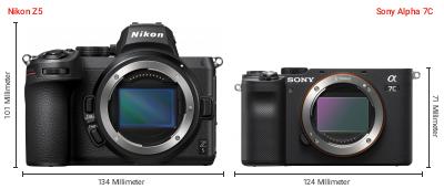 Größenvergleich: Nikon Z5 vs. Sony Alpha 7C Größenvergleich: Nikon Z5 vs. Sony Alpha 7C