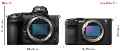 Größenvergleich: Nikon Z5 vs. Sony Alpha 7C II Größenvergleich: Nikon Z5 vs. Sony Alpha 7C II