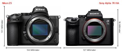 Größenvergleich: Nikon Z5 vs. Sony Alpha 7R IIIA Größenvergleich: Nikon Z5 vs. Sony Alpha 7R IIIA