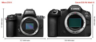Größenvergleich: Nikon Z50 II vs. Canon EOS R6 Mark III