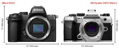 Größenvergleich: Nikon Z50 II vs. OM System OM-5 Mark II