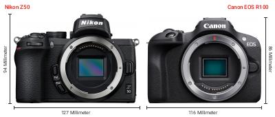 Größenvergleich: Nikon Z50 vs. Canon EOS R100