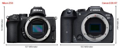 Größenvergleich: Nikon Z50 vs. Canon EOS R7 Größenvergleich: Nikon Z50 vs. Canon EOS R7