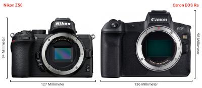 Größenvergleich: Nikon Z50 vs. Canon EOS Ra Größenvergleich: Nikon Z50 vs. Canon EOS Ra