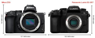 Größenvergleich: Nikon Z50 vs. Panasonic Lumix DC-G97 Größenvergleich: Nikon Z50 vs. Panasonic Lumix DC-G97