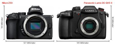 Größenvergleich: Nikon Z50 vs. Panasonic Lumix DC-GH5 II Größenvergleich: Nikon Z50 vs. Panasonic Lumix DC-GH5 II