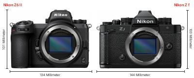 Größenvergleich: Nikon Z6 II vs. Nikon Z f Größenvergleich: Nikon Z6 II vs. Nikon Z f
