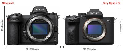 Größenvergleich: Nikon Z6 II vs. Sony Alpha 7 IV Größenvergleich: Nikon Z6 II vs. Sony Alpha 7 IV