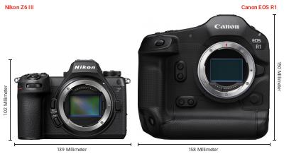 Größenvergleich: Nikon Z6 III vs. Canon EOS R1 Größenvergleich: Nikon Z6 III vs. Canon EOS R1