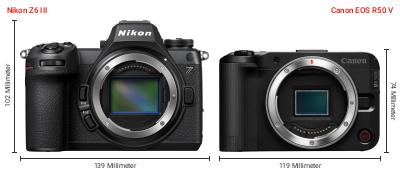 Größenvergleich: Nikon Z6 III vs. Canon EOS R50 V Größenvergleich: Nikon Z6 III vs. Canon EOS R50 V