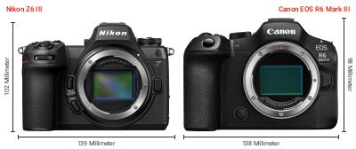 Größenvergleich: Nikon Z6 III vs. Canon EOS R6 Mark III Größenvergleich: Nikon Z6 III vs. Canon EOS R6 Mark III