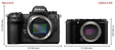 Größenvergleich: Nikon Z6 III vs. Fujifilm X-M5 Größenvergleich: Nikon Z6 III vs. Fujifilm X-M5