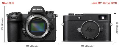 Größenvergleich: Nikon Z6 III vs. Leica M11-D (Typ 2221) Größenvergleich: Nikon Z6 III vs. Leica M11-D (Typ 2221)