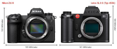 Größenvergleich: Nikon Z6 III vs. Leica SL3-S (Typ 4506) Größenvergleich: Nikon Z6 III vs. Leica SL3-S (Typ 4506)