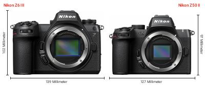 Größenvergleich: Nikon Z6 III vs. Nikon Z50 II Größenvergleich: Nikon Z6 III vs. Nikon Z50 II