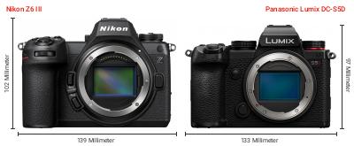 Größenvergleich: Nikon Z6 III vs. Panasonic Lumix DC-S5D Größenvergleich: Nikon Z6 III vs. Panasonic Lumix DC-S5D
