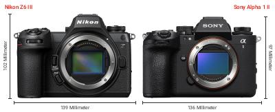 Größenvergleich: Nikon Z6 III vs. Sony Alpha 1 II Größenvergleich: Nikon Z6 III vs. Sony Alpha 1 II