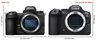 Größenvergleich: Nikon Z6 vs. Canon EOS R6 Mark II