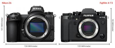 Größenvergleich: Nikon Z6 vs. Fujifilm X-T3 Größenvergleich: Nikon Z6 vs. Fujifilm X-T3