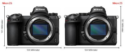 Größenvergleich: Nikon Z6 vs. Nikon Z5 Größenvergleich: Nikon Z6 vs. Nikon Z5