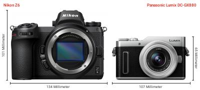 Größenvergleich: Nikon Z6 vs. Panasonic Lumix DC-GX880 Größenvergleich: Nikon Z6 vs. Panasonic Lumix DC-GX880