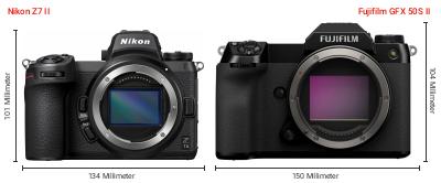 Größenvergleich: Nikon Z7 II vs. Fujifilm GFX 50S II Größenvergleich: Nikon Z7 II vs. Fujifilm GFX 50S II