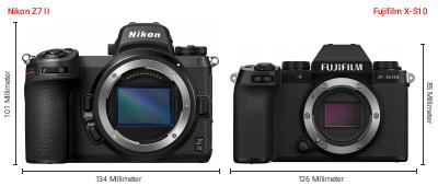 Größenvergleich: Nikon Z7 II vs. Fujifilm X-S10 Größenvergleich: Nikon Z7 II vs. Fujifilm X-S10