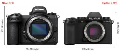 Größenvergleich: Nikon Z7 II vs. Fujifilm X-S20