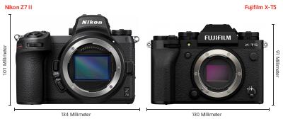 Größenvergleich: Nikon Z7 II vs. Fujifilm X-T5 Größenvergleich: Nikon Z7 II vs. Fujifilm X-T5