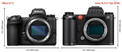 Größenvergleich: Nikon Z7 II vs. Leica SL3-S (Typ 4506) Größenvergleich: Nikon Z7 II vs. Leica SL3-S (Typ 4506)