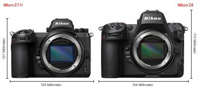 Größenvergleich: Nikon Z7 II vs. Nikon Z8 Größenvergleich: Nikon Z7 II vs. Nikon Z8